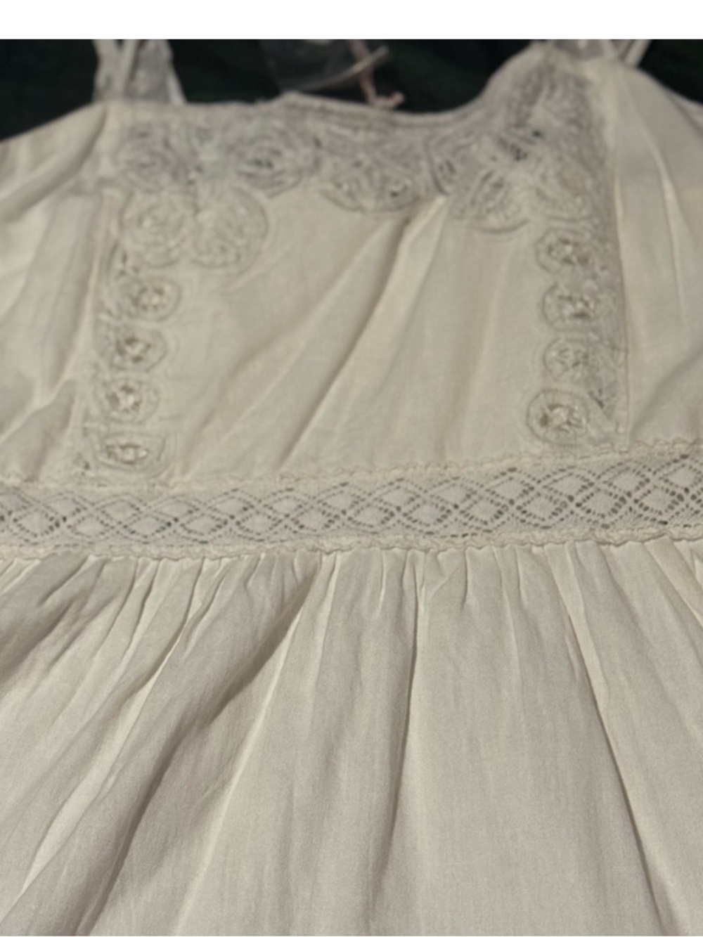 NWT White Eyelet Lace Mini Dress Cross Back Pockets Cottagecore Size Large. - Picture 13 of 14